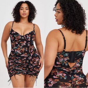 TORRID CURVE Dark Floral Ruched Mesh Chemise Womens 1X Dress Lingerie Feminine